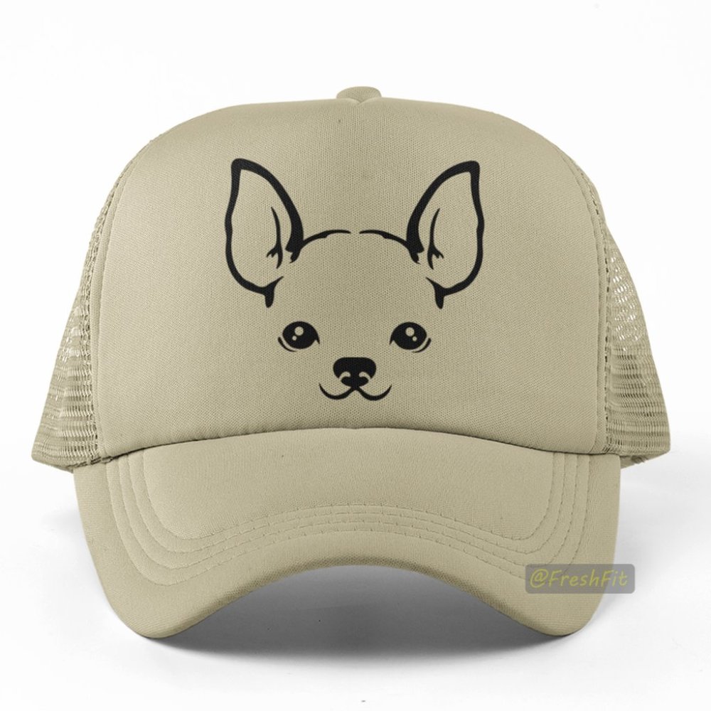 🆕Chihuahua Dog Foam Trucker Hat Mesh Snapback Cap Khaki